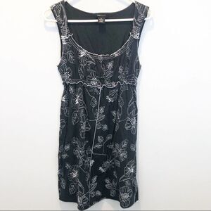 BCBG Black with White Embroidery Sleeveless Dress